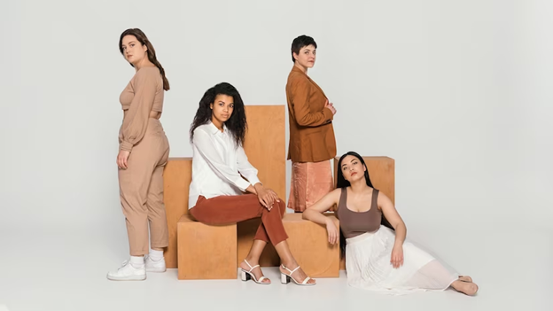 different size women models posing and embracing diversity in fashion