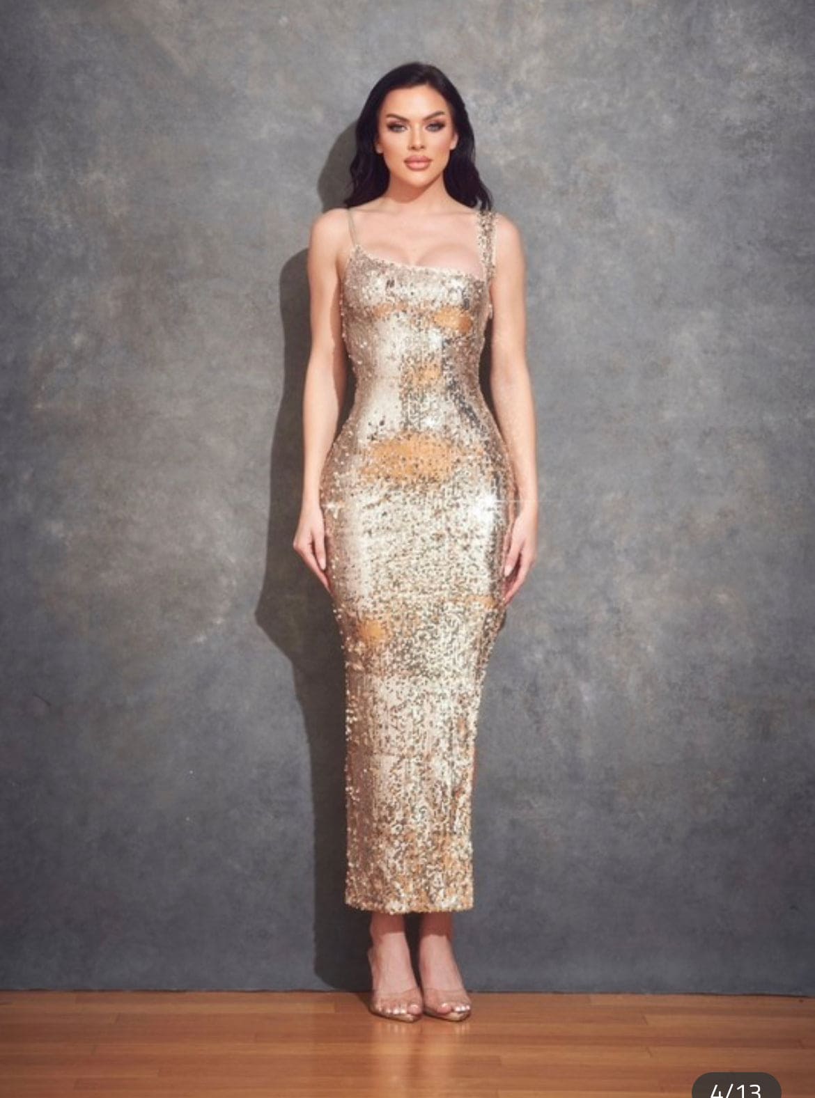 "Gilded Glamour: Sparkling Sequin Gold Dress"