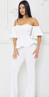 "Snow Queen Jumpsuit: A White Ruffle Delight"