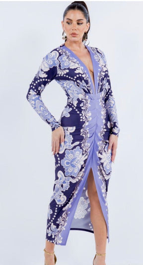 The "Mystic Orchid" Ruched Printed Dress