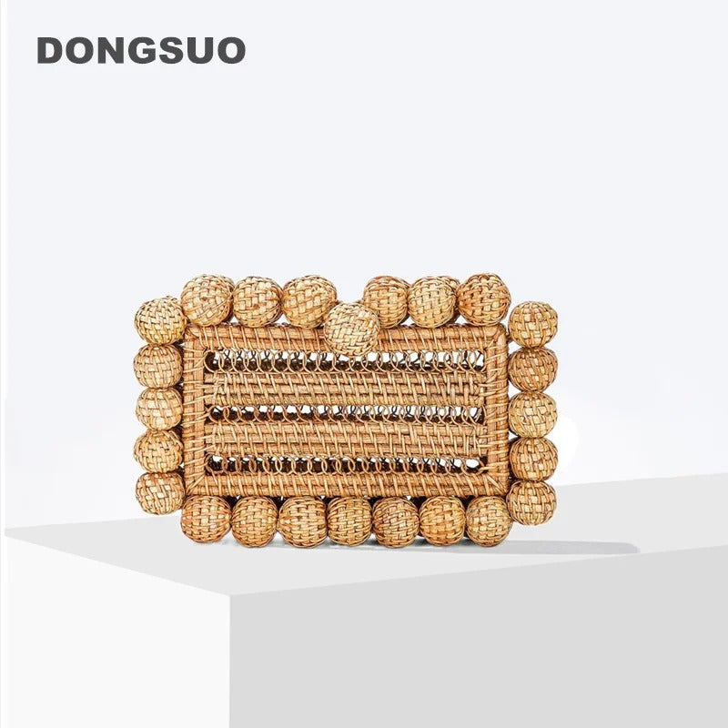 Women natural cane bag Rattan clutch Bag luxury Wedding Party Purse