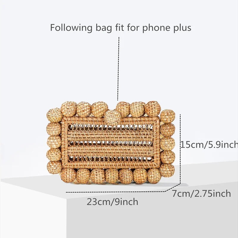 Women natural cane bag Rattan clutch Bag luxury Wedding Party Purse