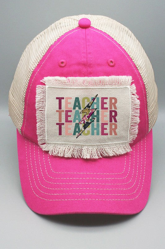 Teacher Floral Bolt Stack Graphic Patch Hat