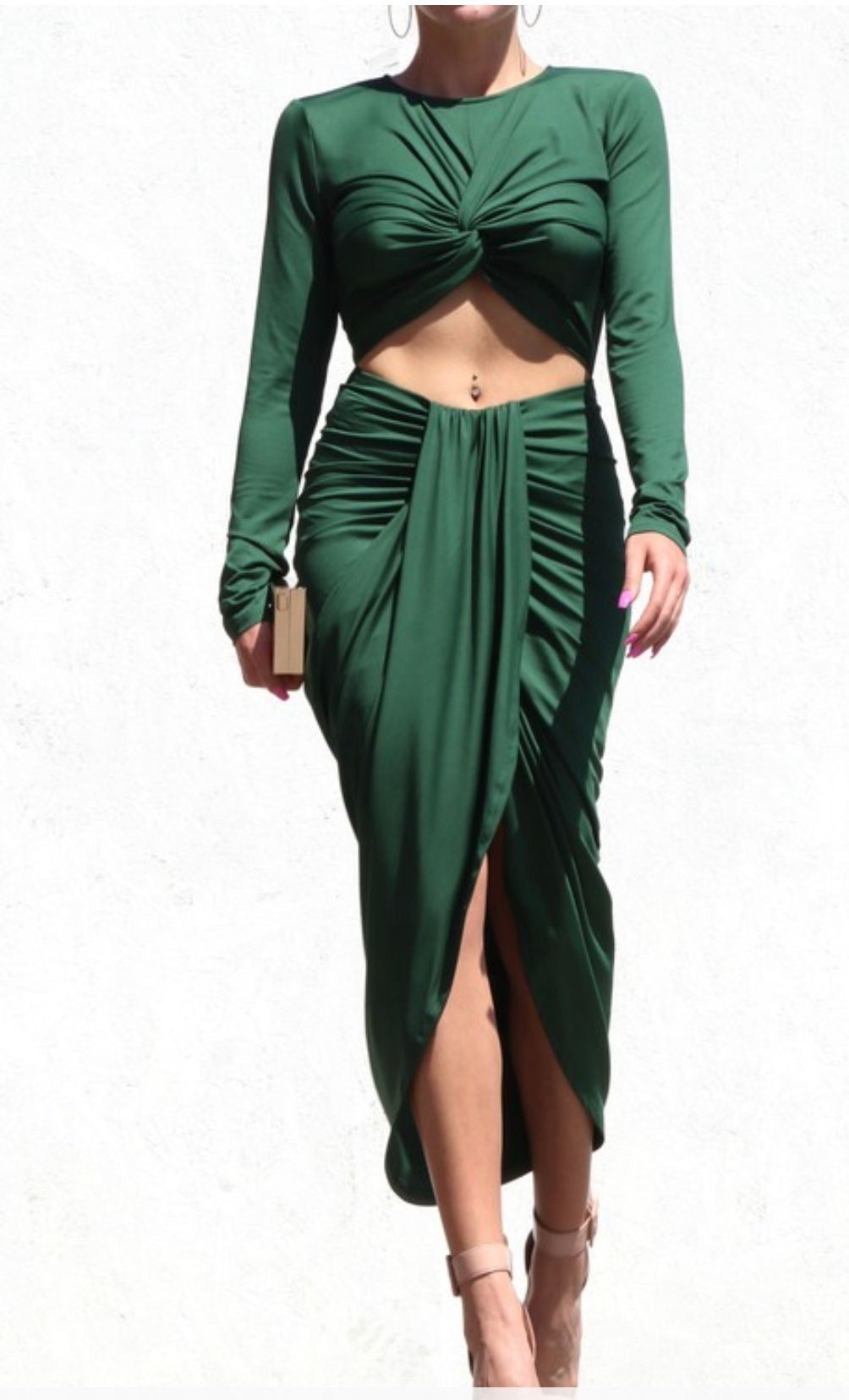 Nathalie Green Cut-out Midi Dress