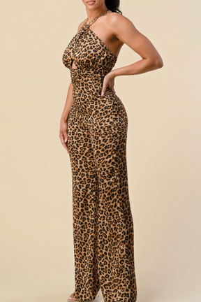 Leopard Print Sleeveless Jumpsuit