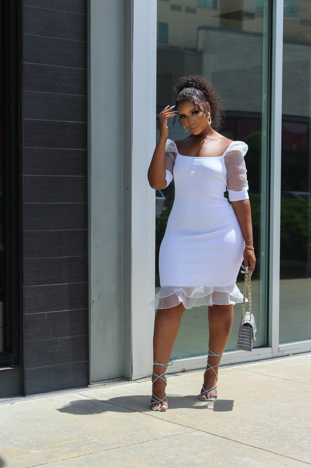 White Mesh Short Sleeve Mini Dress