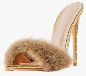 Golden fuzzy heels