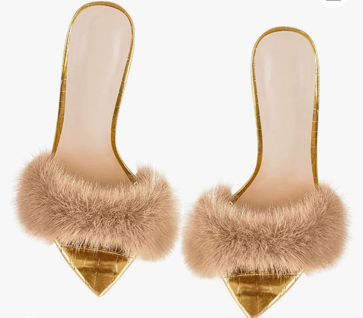 Golden fuzzy heels