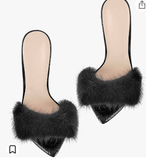 Black fuzzy heels