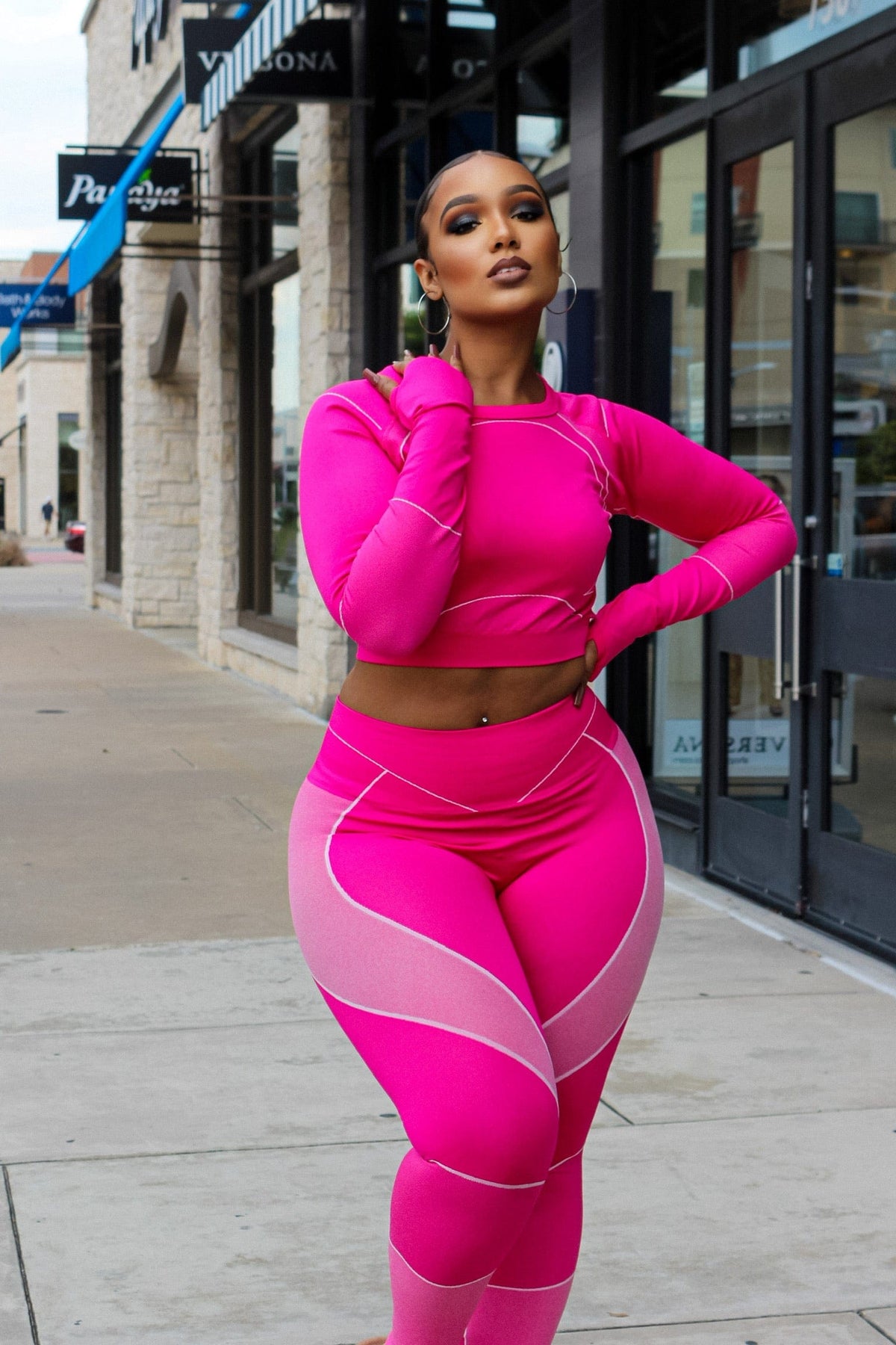 Hot pink two piece workout gear
