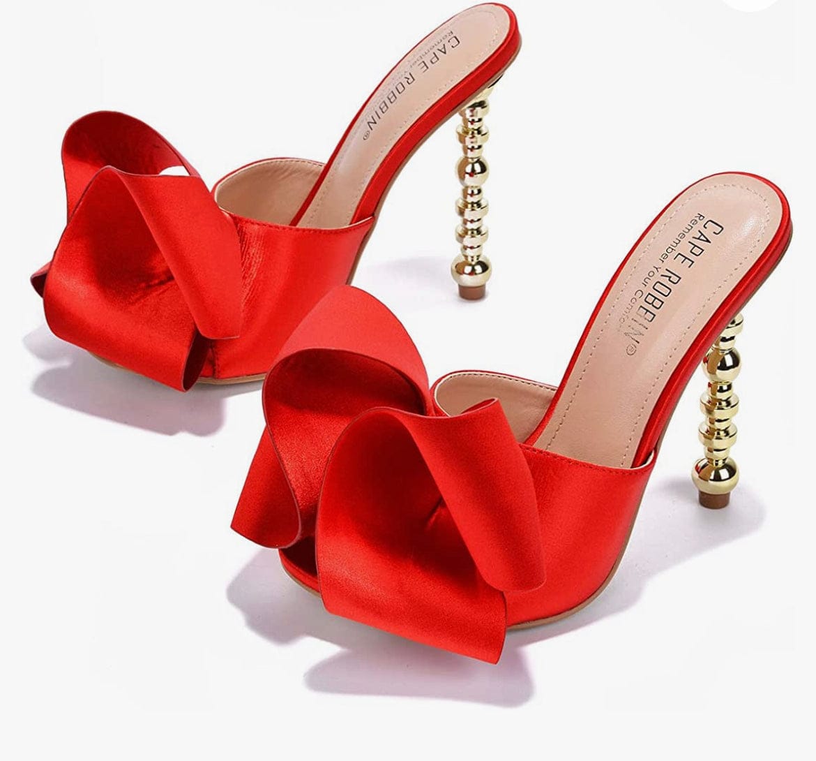 Red golden bow heels