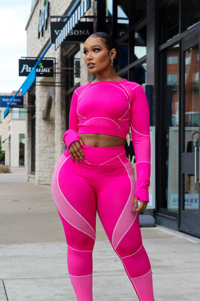 Hot pink two piece workout gear